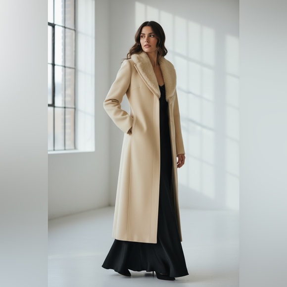 Anastasio Wool Long Coat with Fur Collar – Cream – Size 48 (Fits M/L) - Picture 10 of 16